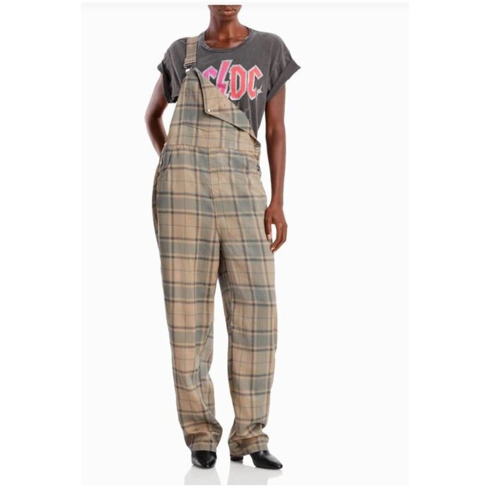 WeWoreWhat Women Plaid Jean Overall Jumpsuit Green WWO64-2 Size S